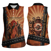 Twelve Olympians Women Sleeveless Polo Shirt Greek Gods Graphic With Greek Amphora Vase And Parthenon Art