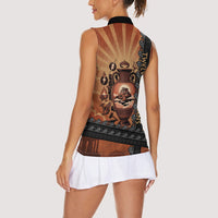 Twelve Olympians Women Sleeveless Polo Shirt Greek Gods Graphic With Greek Amphora Vase And Parthenon Art