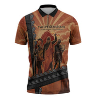 Twelve Olympians Zipper Polo Shirt Greek Gods Graphic With Greek Amphora Vase And Parthenon Art