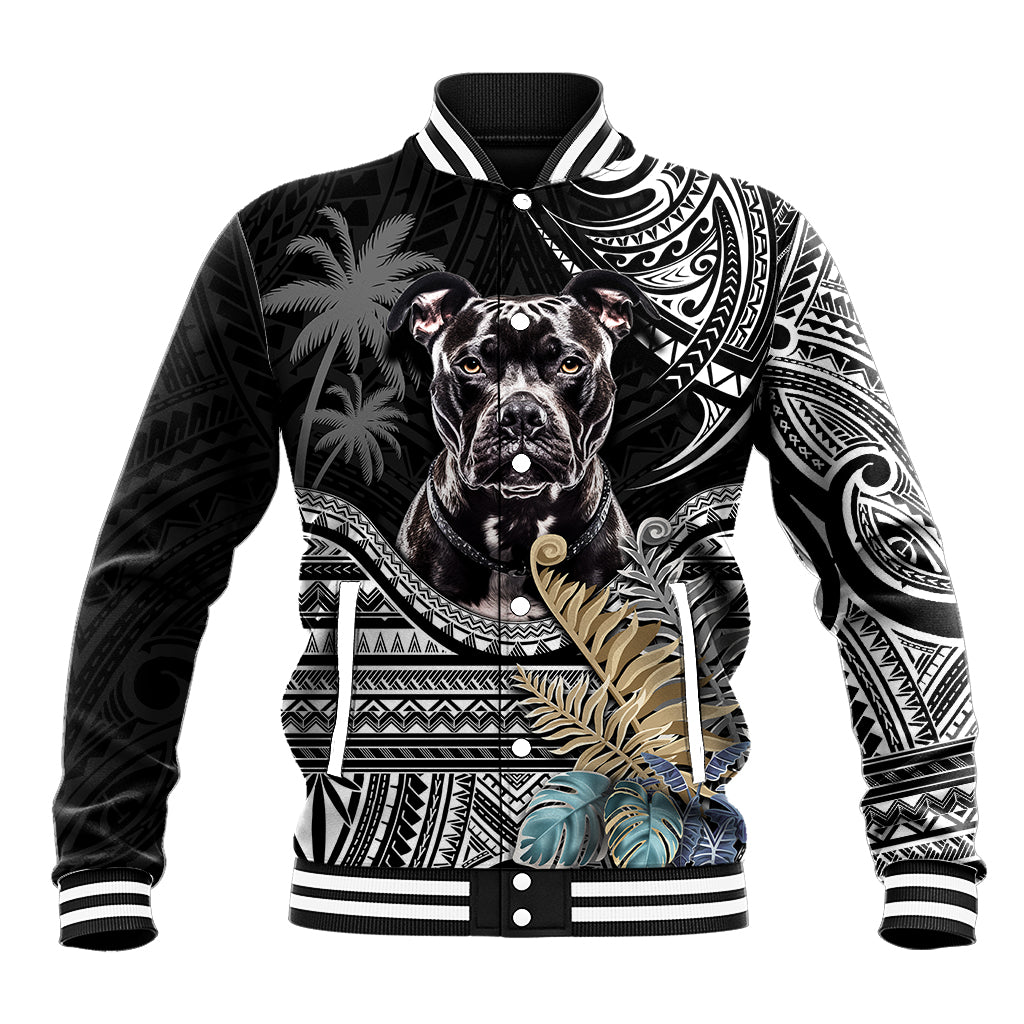 Polynesian Pitbull Baseball Jacket Polynesian Pattern And Pitbull - Wonder Print Shop