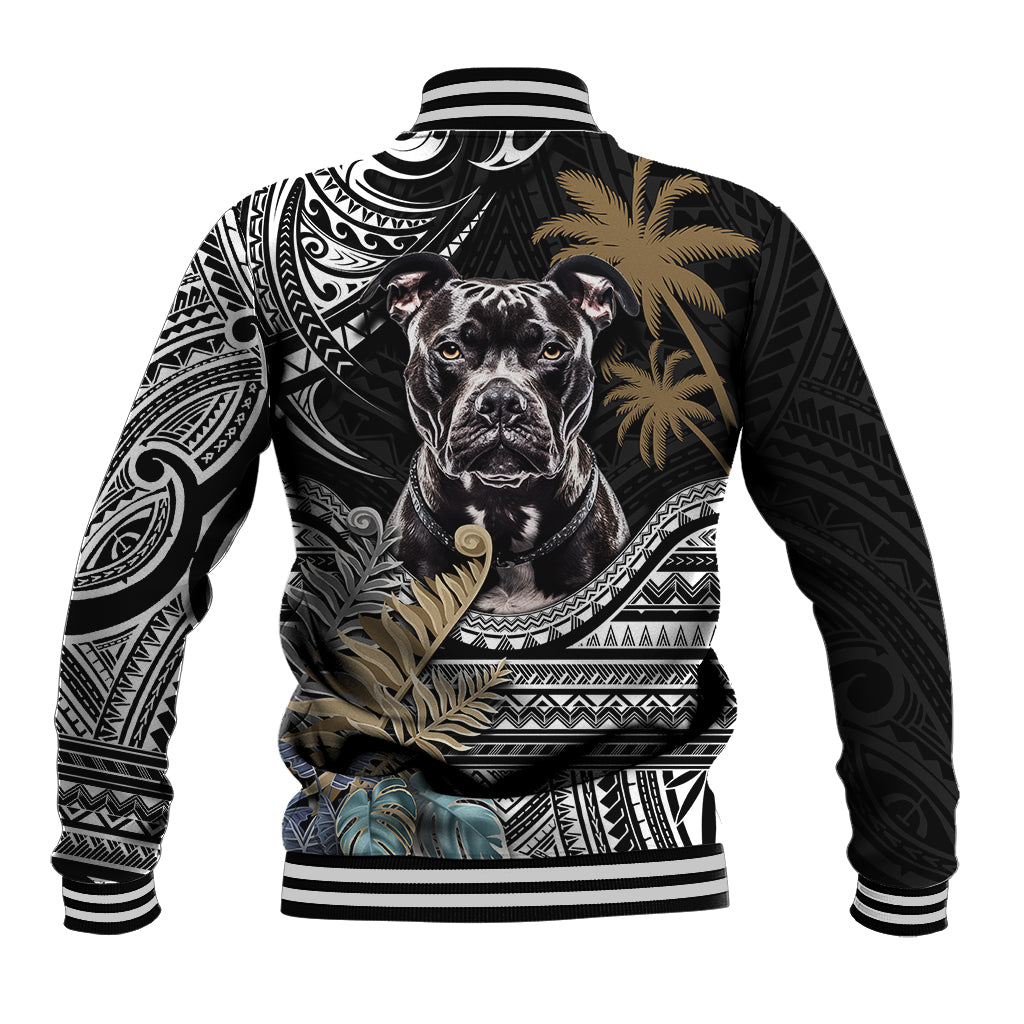 Polynesian Pitbull Baseball Jacket Polynesian Pattern And Pitbull - Wonder Print Shop