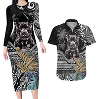 Polynesian Pitbull Couples Matching Long Sleeve Bodycon Dress and Hawaiian Shirt Polynesian Pattern And Pitbull - Wonder Print Shop
