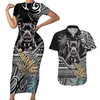 Polynesian Pitbull Couples Matching Short Sleeve Bodycon Dress and Hawaiian Shirt Polynesian Pattern And Pitbull - Wonder Print Shop
