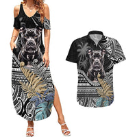 Polynesian Pitbull Couples Matching Summer Maxi Dress and Hawaiian Shirt Polynesian Pattern And Pitbull - Wonder Print Shop