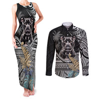 Polynesian Pitbull Couples Matching Tank Maxi Dress and Long Sleeve Button Shirts Polynesian Pattern And Pitbull - Wonder Print Shop