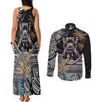 Polynesian Pitbull Couples Matching Tank Maxi Dress and Long Sleeve Button Shirts Polynesian Pattern And Pitbull - Wonder Print Shop