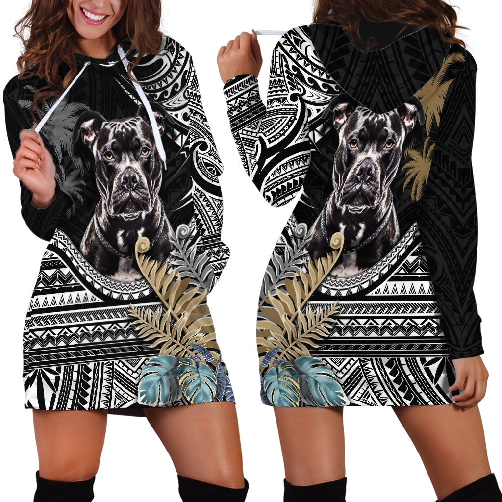 Polynesian Pitbull Hoodie Dress Polynesian Pattern And Pitbull - Wonder Print Shop
