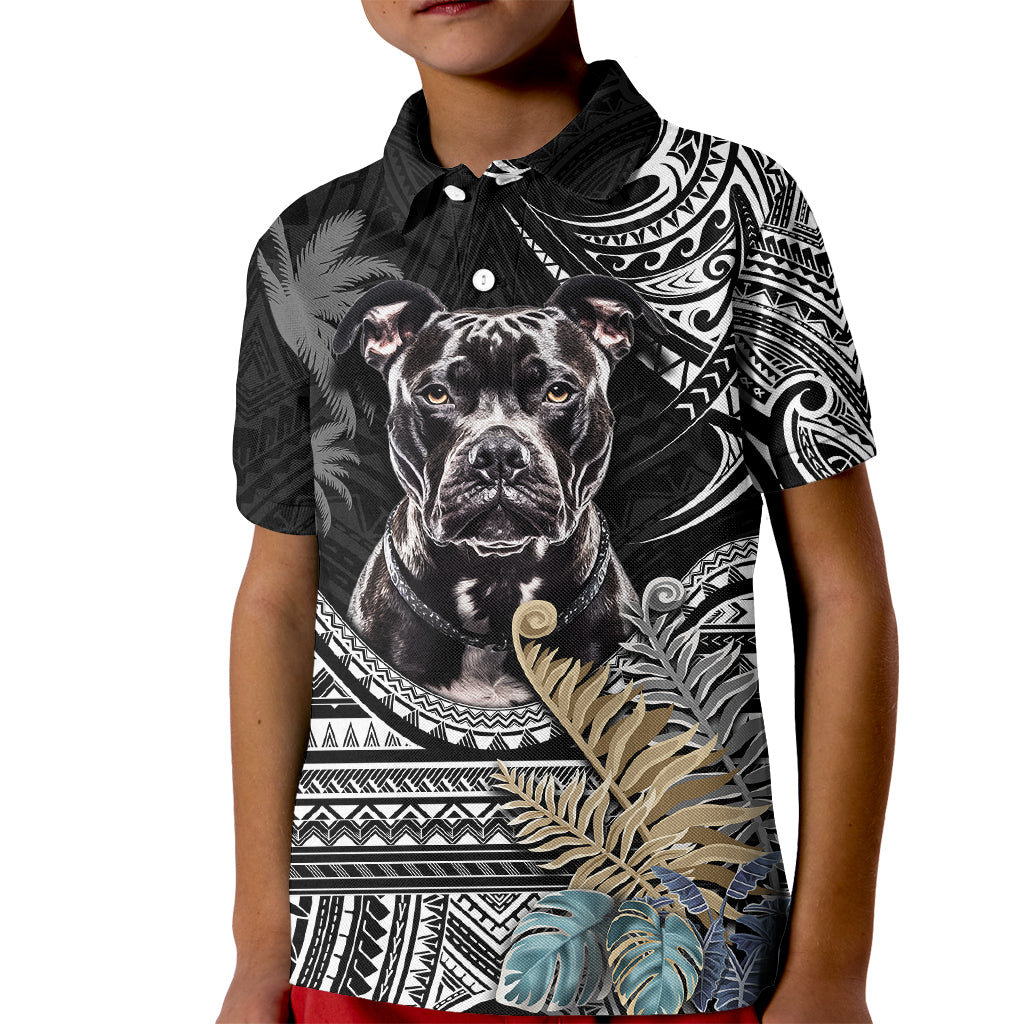 Polynesian Pitbull Kid Polo Shirt Polynesian Pattern And Pitbull - Wonder Print Shop