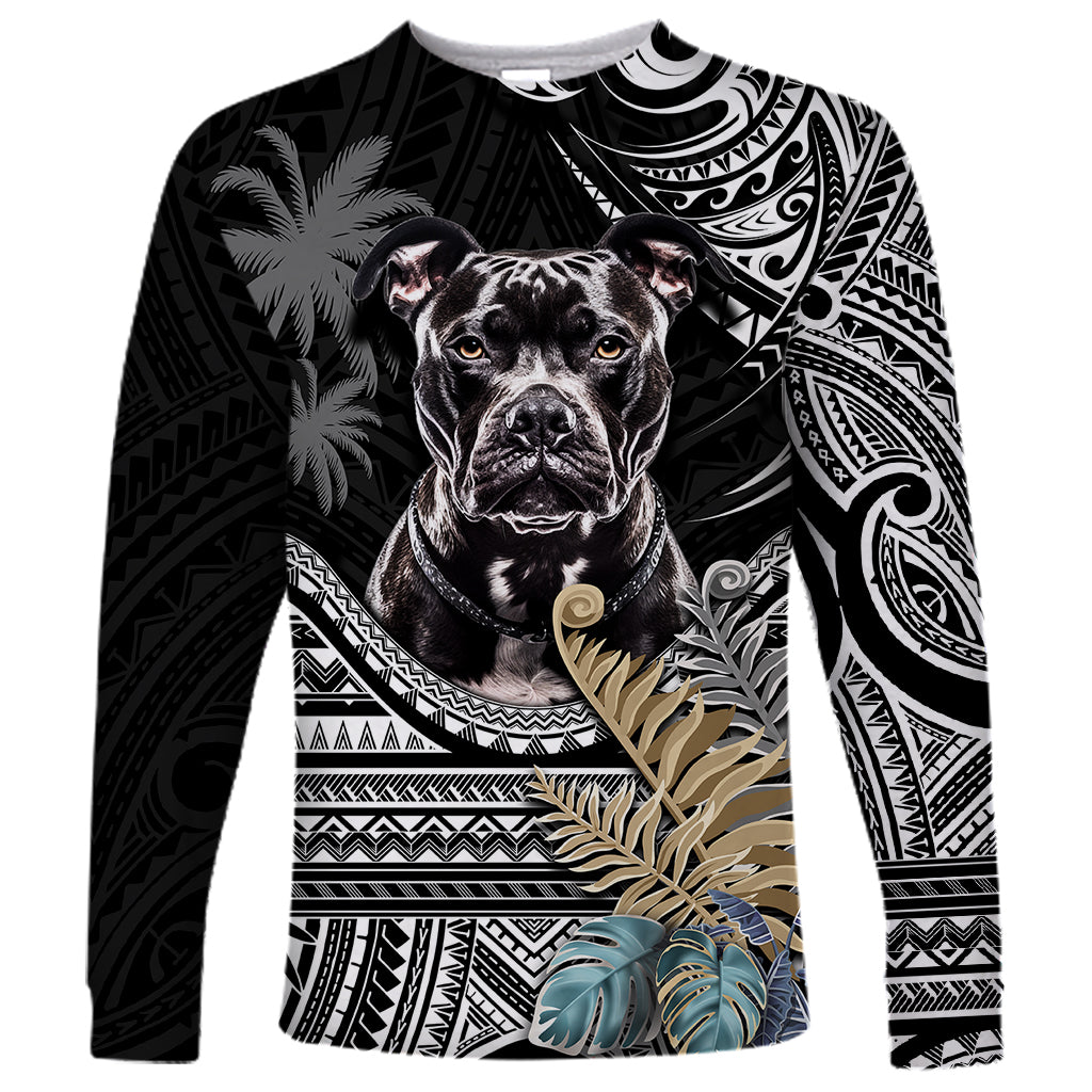 Polynesian Pitbull Long Sleeve Shirt Polynesian Pattern And Pitbull - Wonder Print Shop