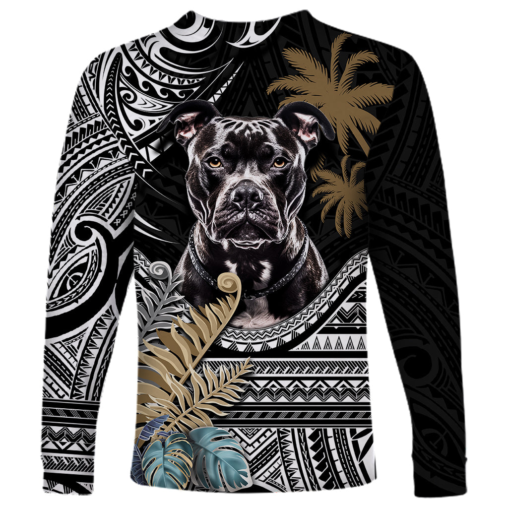 Polynesian Pitbull Long Sleeve Shirt Polynesian Pattern And Pitbull - Wonder Print Shop