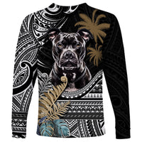 Polynesian Pitbull Long Sleeve Shirt Polynesian Pattern And Pitbull - Wonder Print Shop