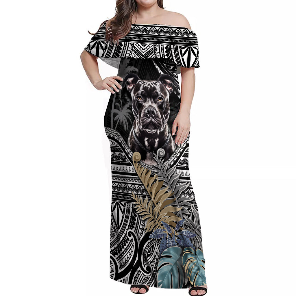 Polynesian Pitbull Off Shoulder Maxi Dress Polynesian Pattern And Pitbull - Wonder Print Shop