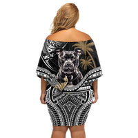 Polynesian Pitbull Off Shoulder Short Dress Polynesian Pattern And Pitbull - Wonder Print Shop