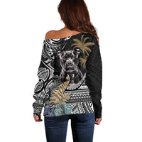 Polynesian Pitbull Off Shoulder Sweater Polynesian Pattern And Pitbull - Wonder Print Shop