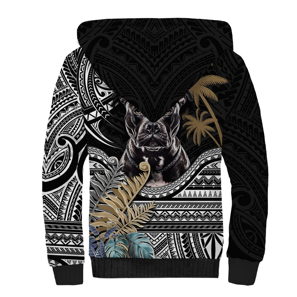 Polynesian Pitbull Sherpa Hoodie Polynesian Pattern And Pitbull - Wonder Print Shop