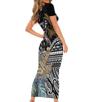 Polynesian Pitbull Short Sleeve Bodycon Dress Polynesian Pattern And Pitbull - Wonder Print Shop