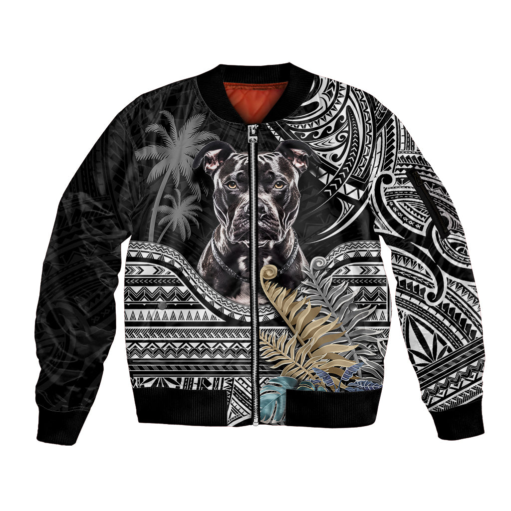 Polynesian Pitbull Sleeve Zip Bomber Jacket Polynesian Pattern And Pitbull - Wonder Print Shop