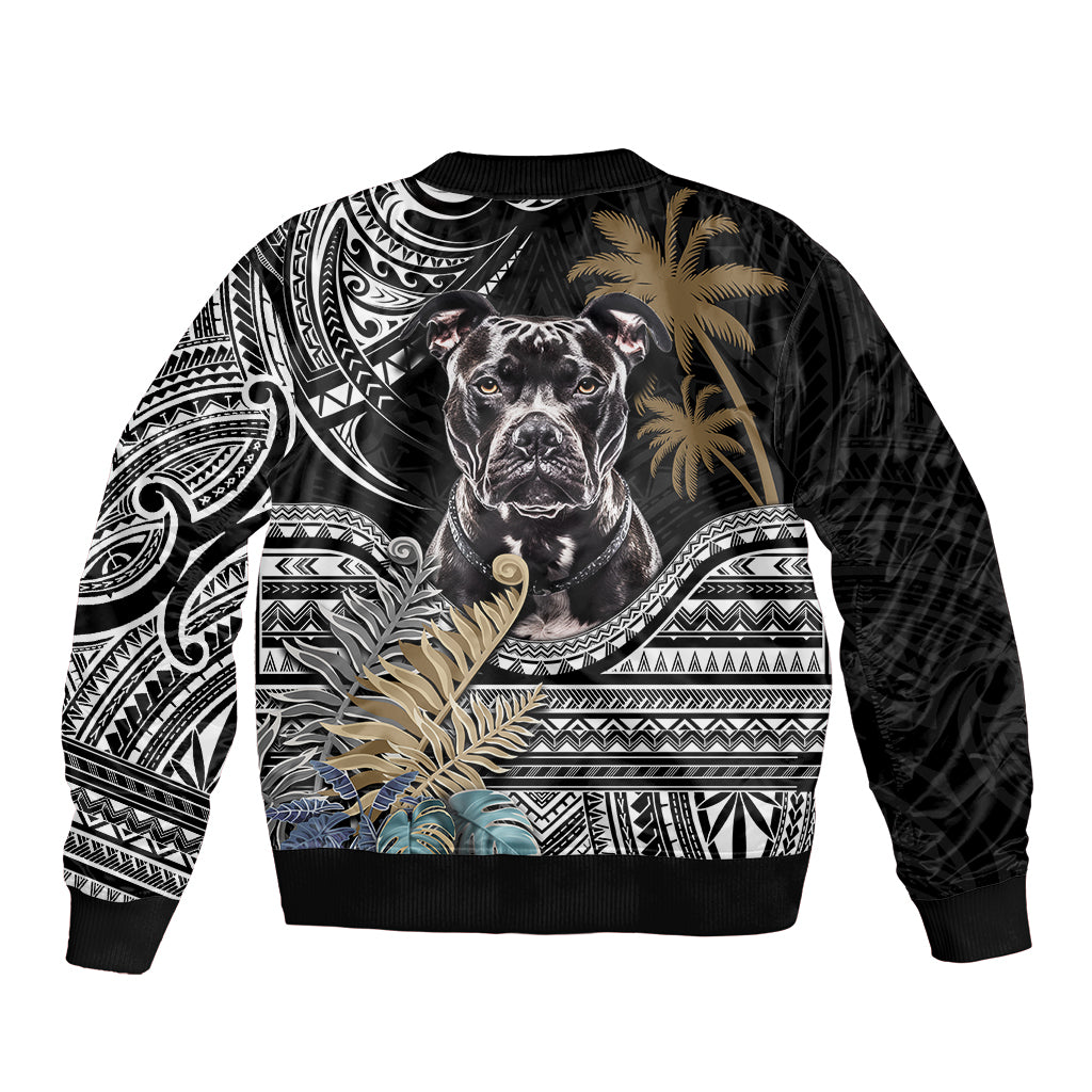 Polynesian Pitbull Sleeve Zip Bomber Jacket Polynesian Pattern And Pitbull - Wonder Print Shop