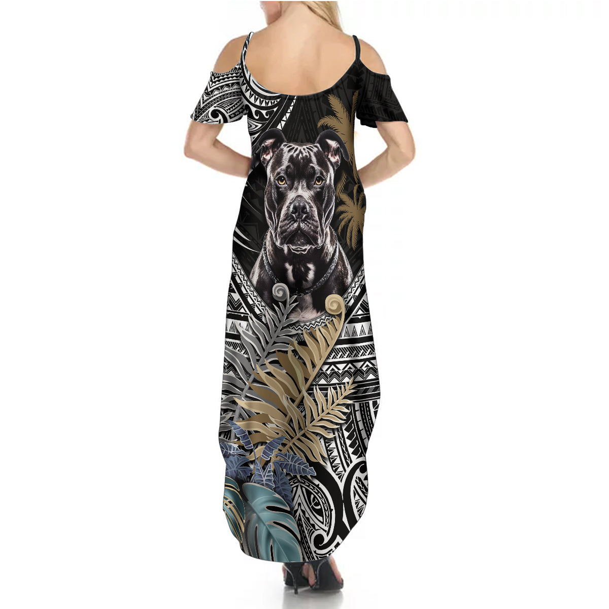 Polynesian Pitbull Summer Maxi Dress Polynesian Pattern And Pitbull - Wonder Print Shop