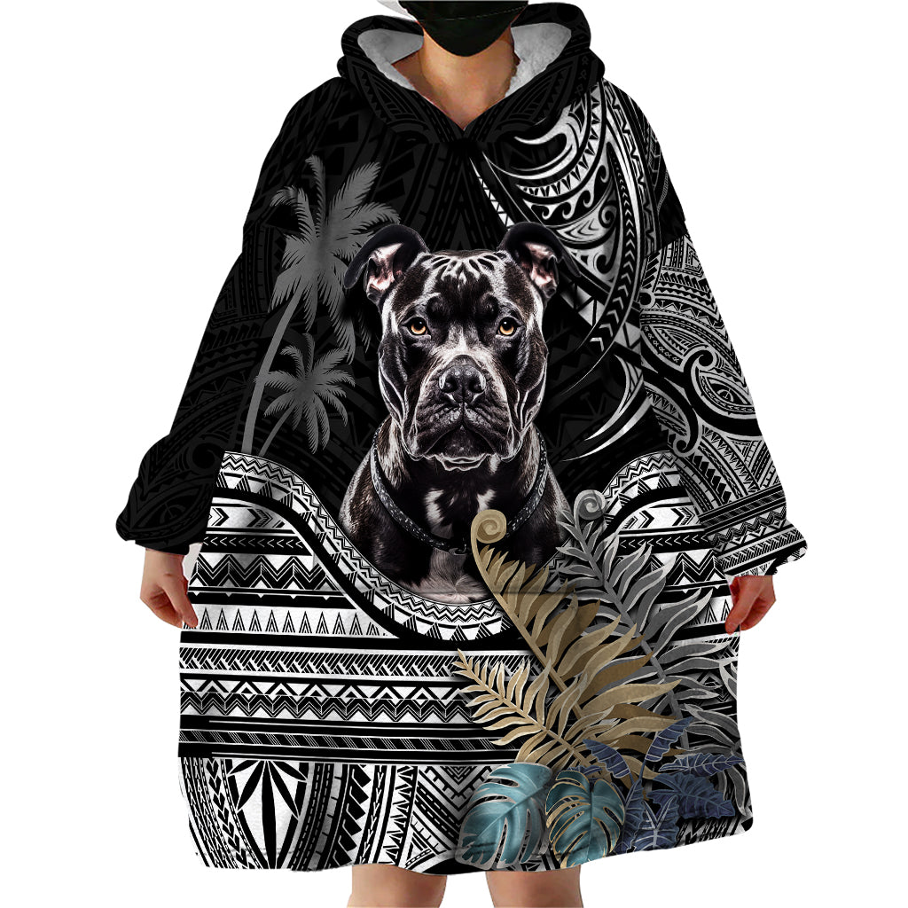 Polynesian Pitbull Wearable Blanket Hoodie Polynesian Pattern And Pitbull - Wonder Print Shop
