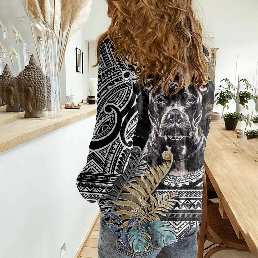 Polynesian Pitbull Women Casual Shirt Polynesian Pattern And Pitbull - Wonder Print Shop