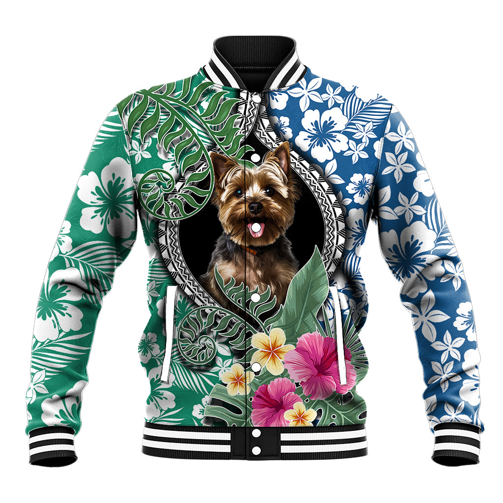 Polynesian Yorkshire Terrier Baseball Jacket Polynesian Pattern And Yorkshire Terrier - Wonder Print Shop