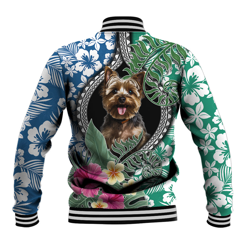 Polynesian Yorkshire Terrier Baseball Jacket Polynesian Pattern And Yorkshire Terrier - Wonder Print Shop