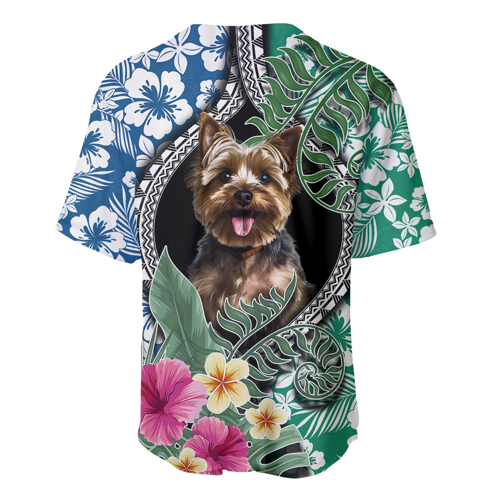 Polynesian Yorkshire Terrier Baseball Jersey Polynesian Pattern And Yorkshire Terrier - Wonder Print Shop