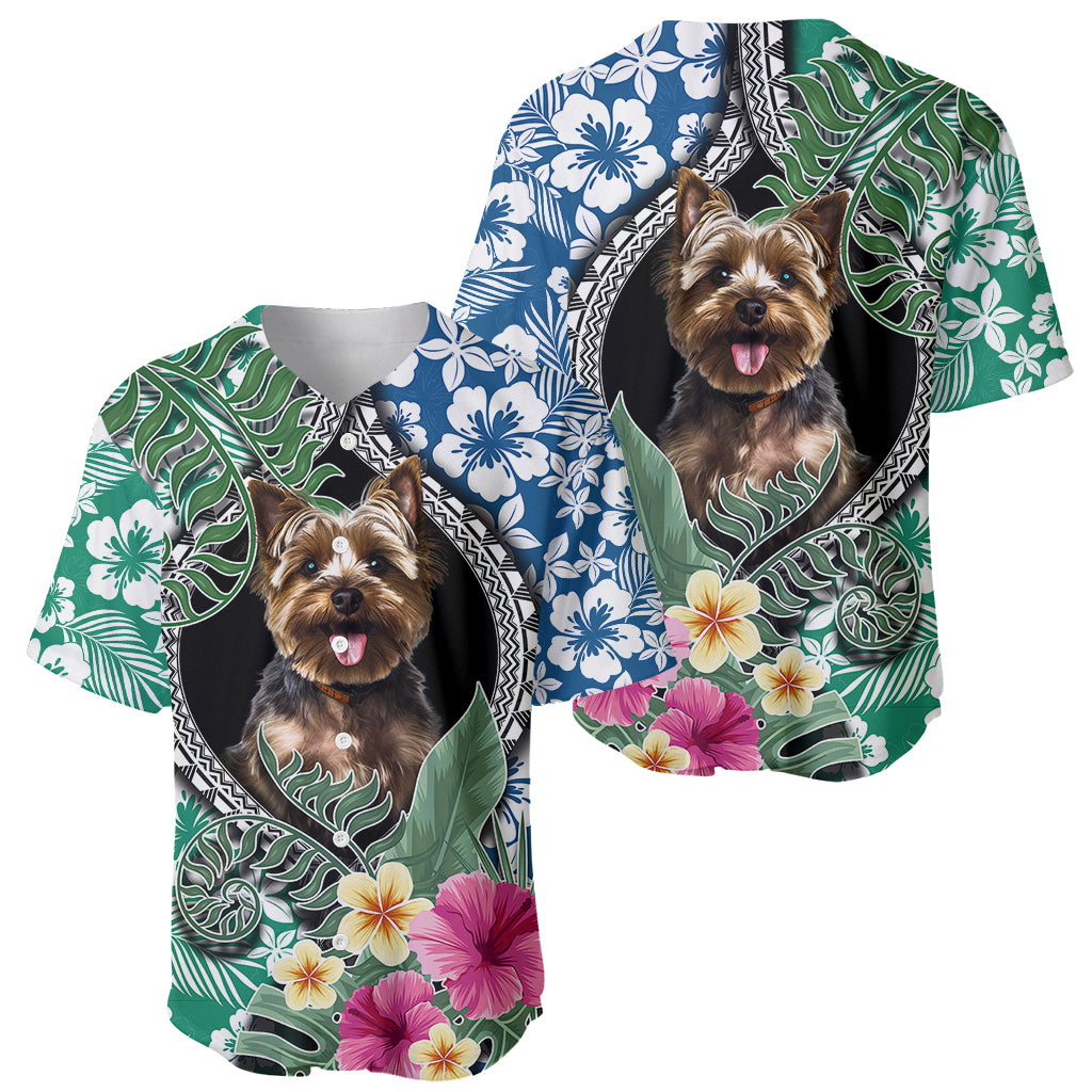 Polynesian Yorkshire Terrier Baseball Jersey Polynesian Pattern And Yorkshire Terrier - Wonder Print Shop
