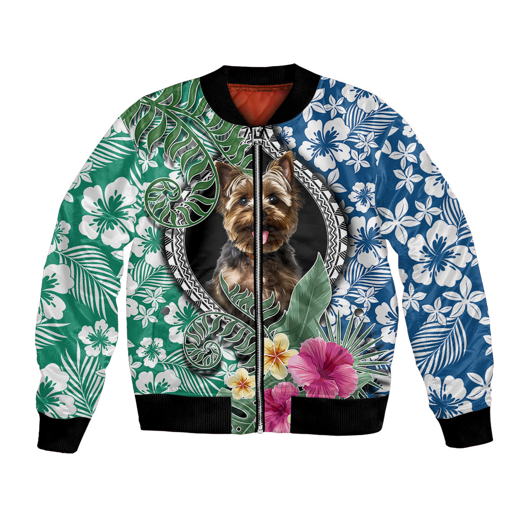 Polynesian Yorkshire Terrier Bomber Jacket Polynesian Pattern And Yorkshire Terrier - Wonder Print Shop