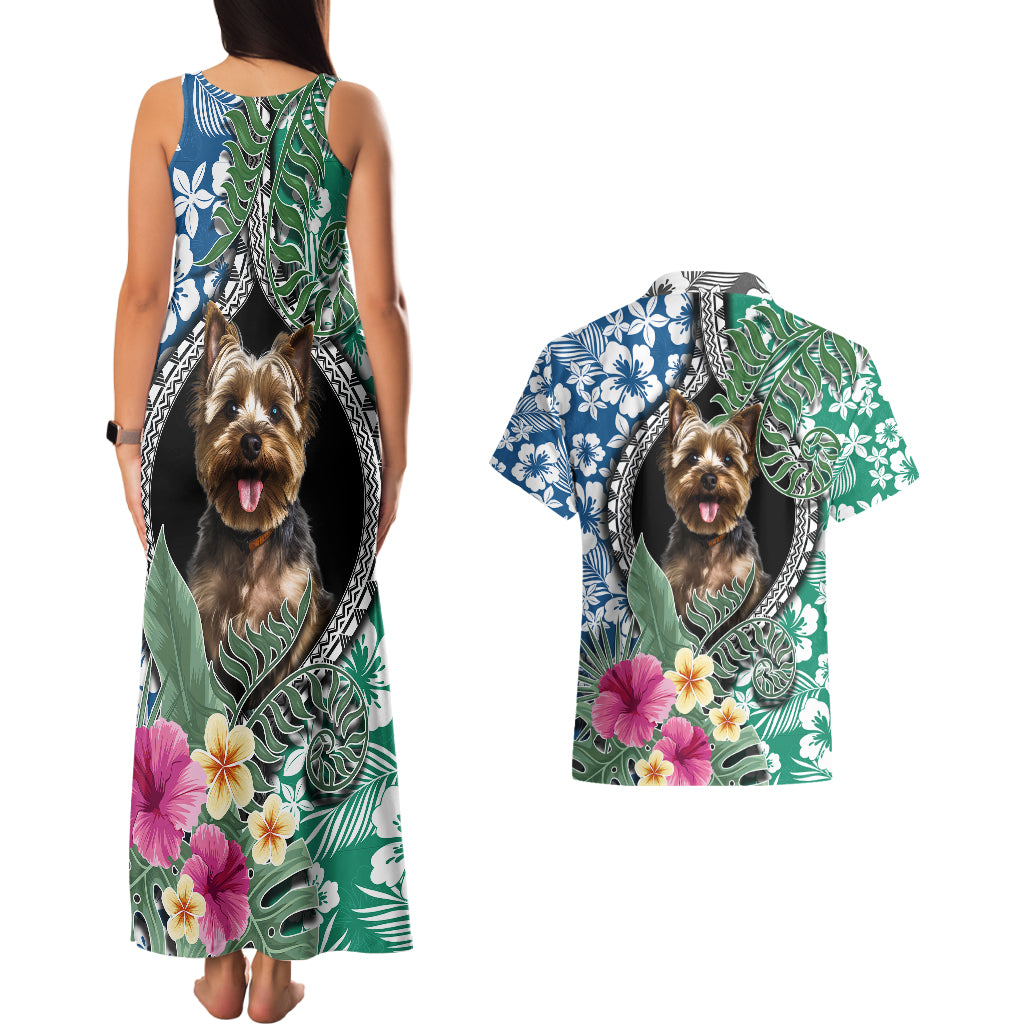 Polynesian Yorkshire Terrier Couples Matching Tank Maxi Dress and Hawaiian Shirt Polynesian Pattern And Yorkshire Terrier - Wonder Print Shop