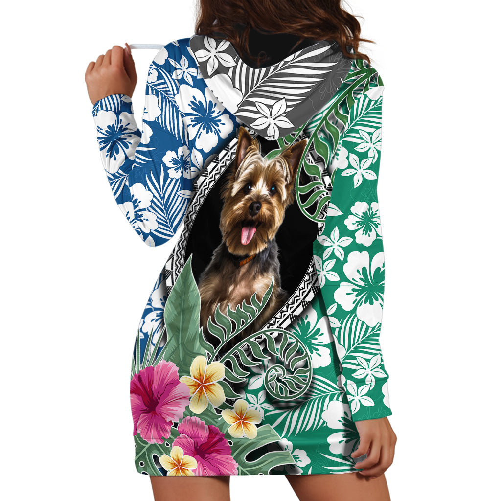 Polynesian Yorkshire Terrier Hoodie Dress Polynesian Pattern And Yorkshire Terrier - Wonder Print Shop