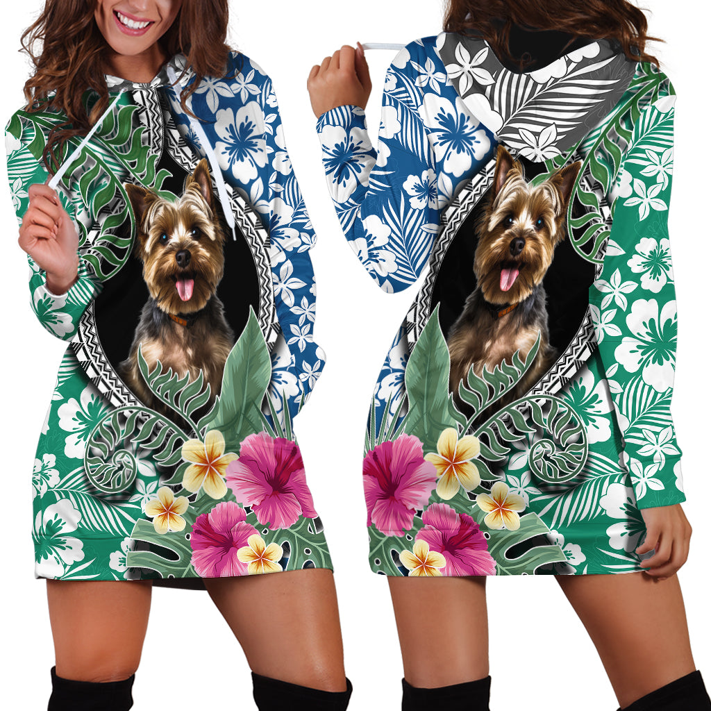 Polynesian Yorkshire Terrier Hoodie Dress Polynesian Pattern And Yorkshire Terrier - Wonder Print Shop