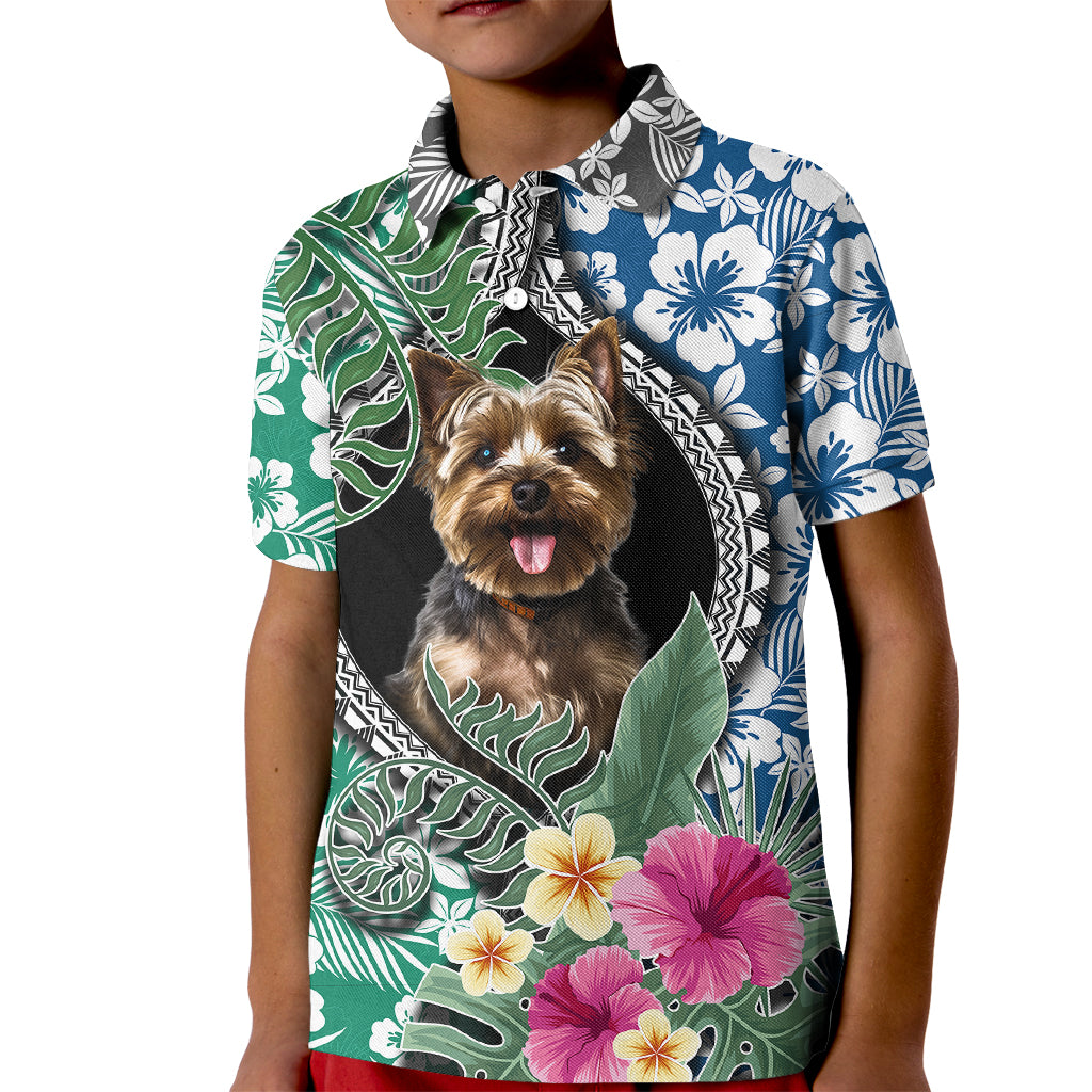 Polynesian Yorkshire Terrier Kid Polo Shirt Polynesian Pattern And Yorkshire Terrier - Wonder Print Shop