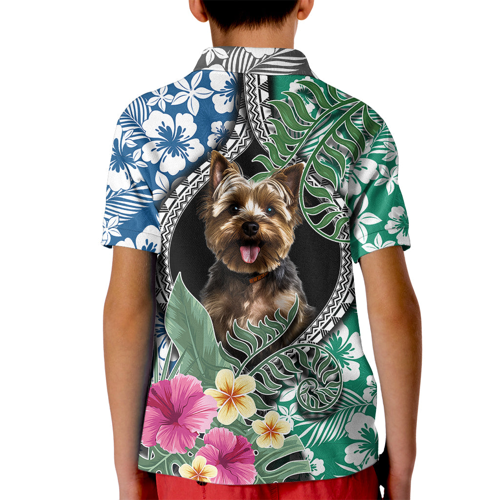 Polynesian Yorkshire Terrier Kid Polo Shirt Polynesian Pattern And Yorkshire Terrier - Wonder Print Shop