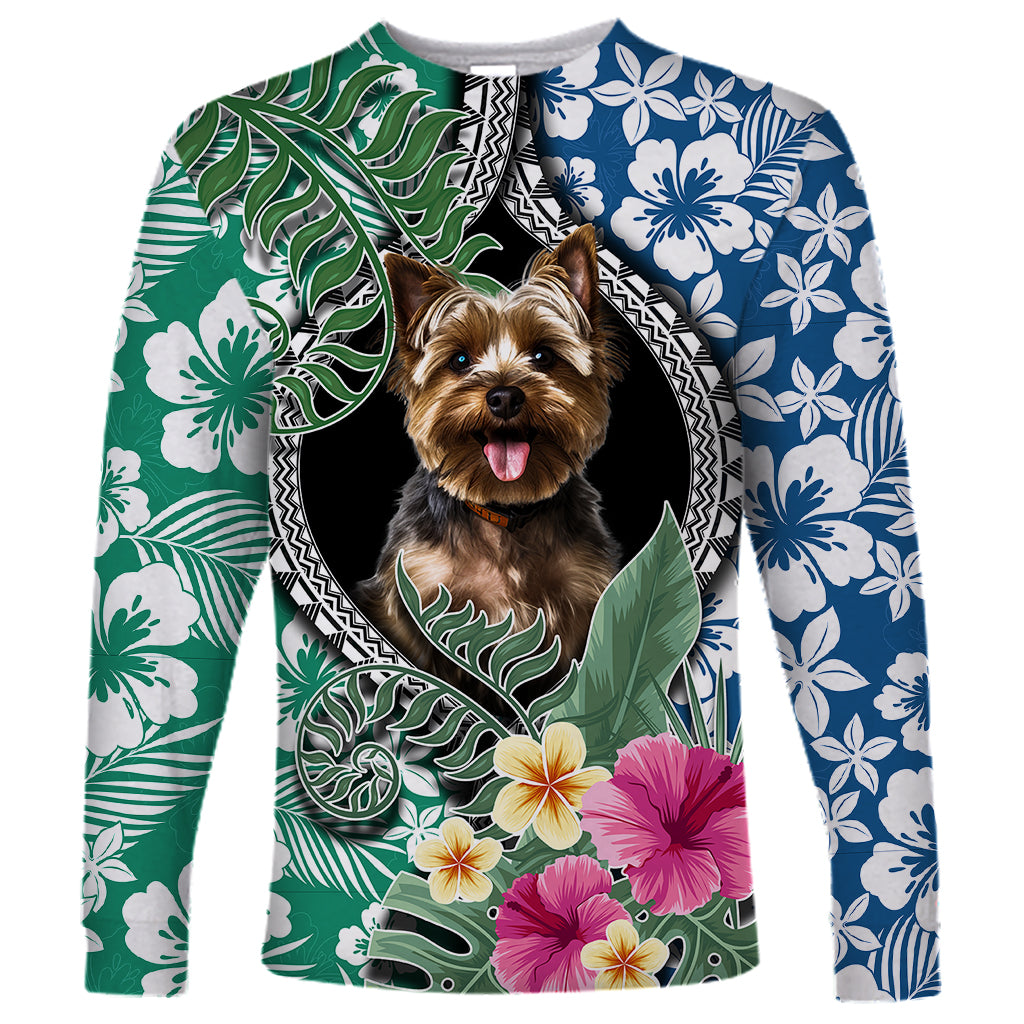 Polynesian Yorkshire Terrier Long Sleeve Shirt Polynesian Pattern And Yorkshire Terrier - Wonder Print Shop