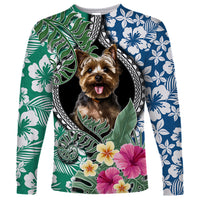 Polynesian Yorkshire Terrier Long Sleeve Shirt Polynesian Pattern And Yorkshire Terrier - Wonder Print Shop