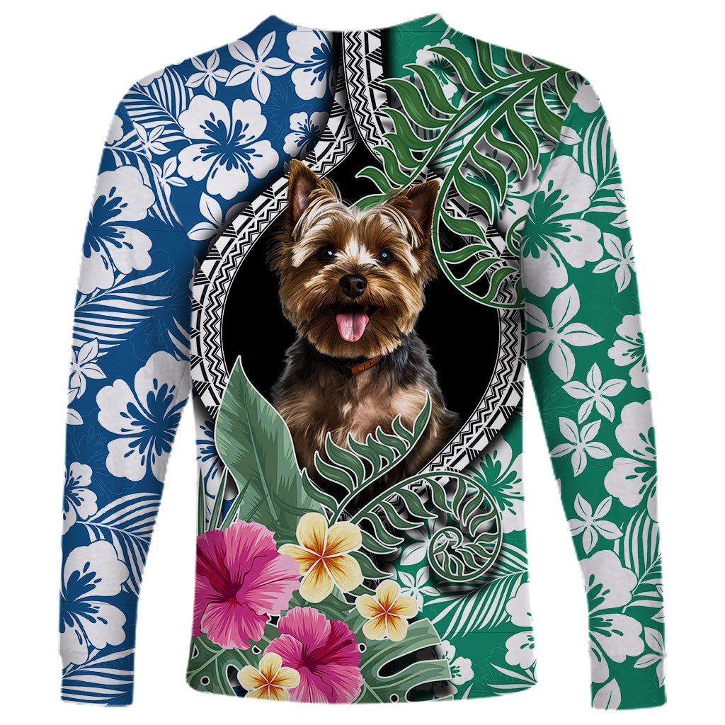 Polynesian Yorkshire Terrier Long Sleeve Shirt Polynesian Pattern And Yorkshire Terrier - Wonder Print Shop