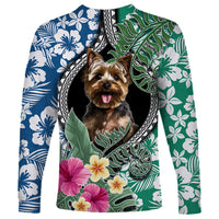 Polynesian Yorkshire Terrier Long Sleeve Shirt Polynesian Pattern And Yorkshire Terrier - Wonder Print Shop
