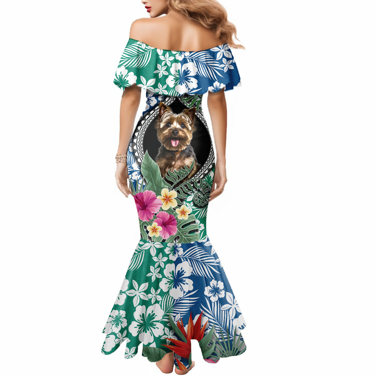 Polynesian Yorkshire Terrier Mermaid Dress Polynesian Pattern And Yorkshire Terrier - Wonder Print Shop