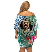Polynesian Yorkshire Terrier Off Shoulder Short Dress Polynesian Pattern And Yorkshire Terrier - Wonder Print Shop