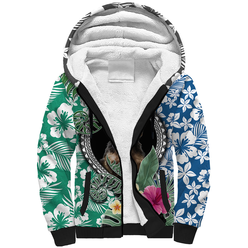 Polynesian Yorkshire Terrier Sherpa Hoodie Polynesian Pattern And Yorkshire Terrier - Wonder Print Shop