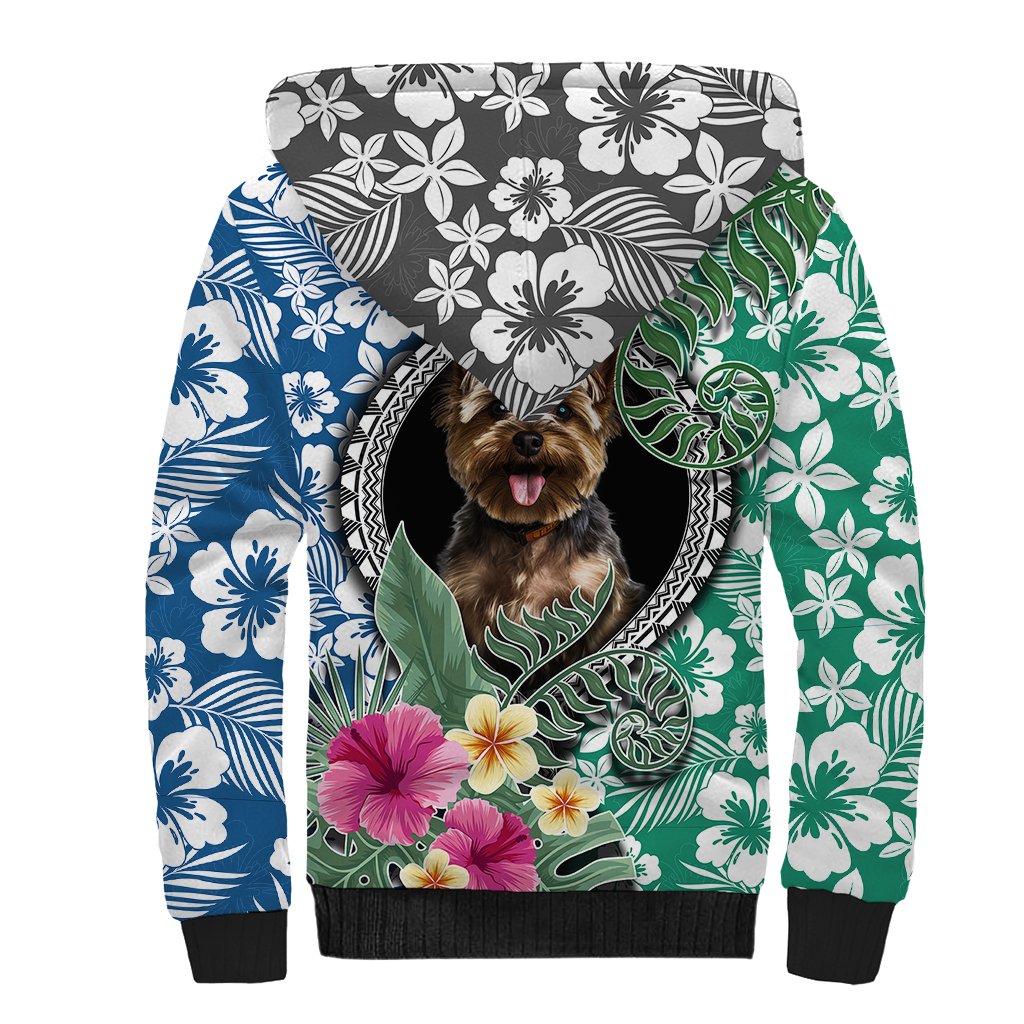 Polynesian Yorkshire Terrier Sherpa Hoodie Polynesian Pattern And Yorkshire Terrier - Wonder Print Shop
