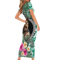 Polynesian Yorkshire Terrier Short Sleeve Bodycon Dress Polynesian Pattern And Yorkshire Terrier - Wonder Print Shop
