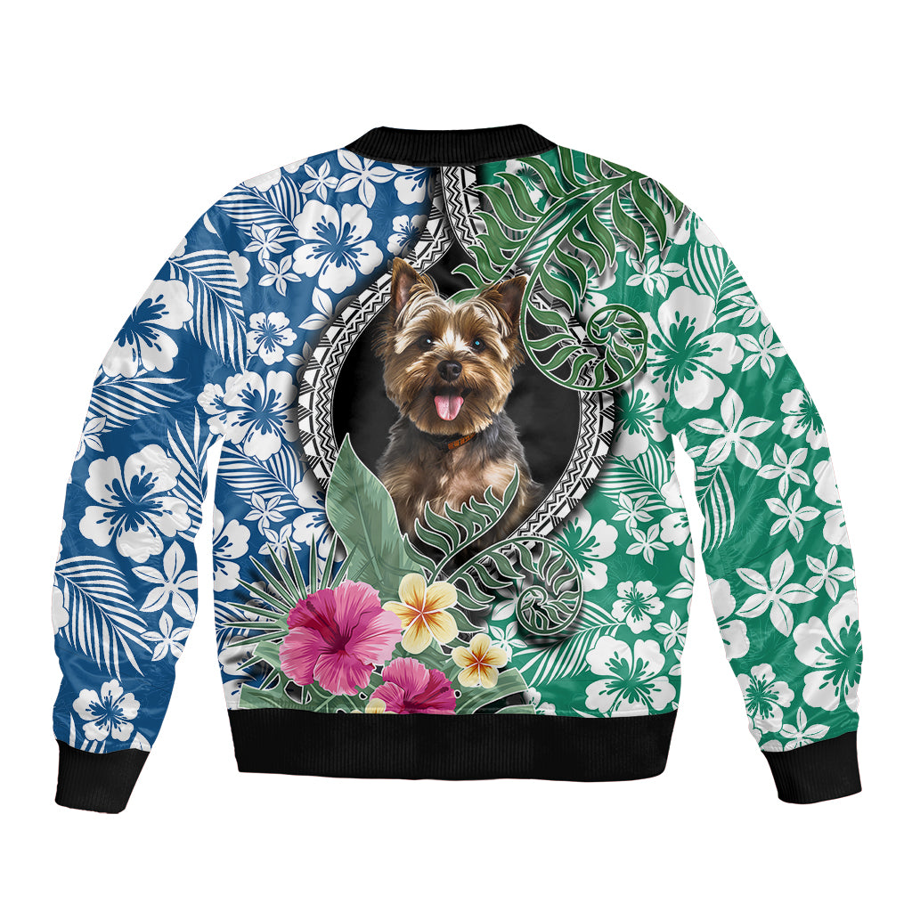 Polynesian Yorkshire Terrier Sleeve Zip Bomber Jacket Polynesian Pattern And Yorkshire Terrier - Wonder Print Shop