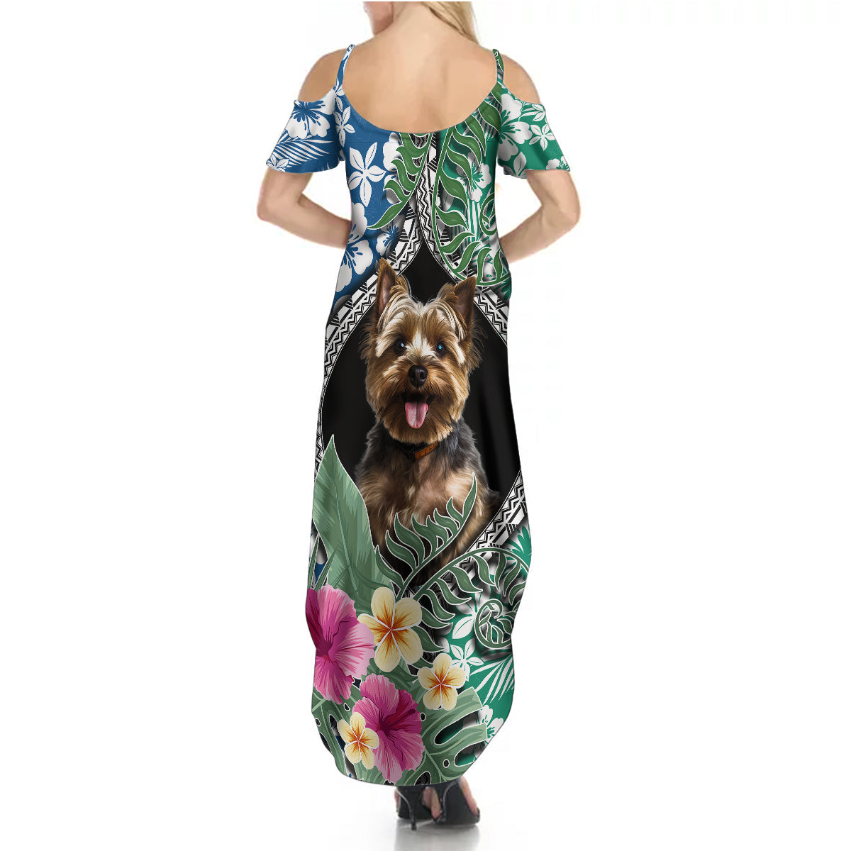 Polynesian Yorkshire Terrier Summer Maxi Dress Polynesian Pattern And Yorkshire Terrier - Wonder Print Shop