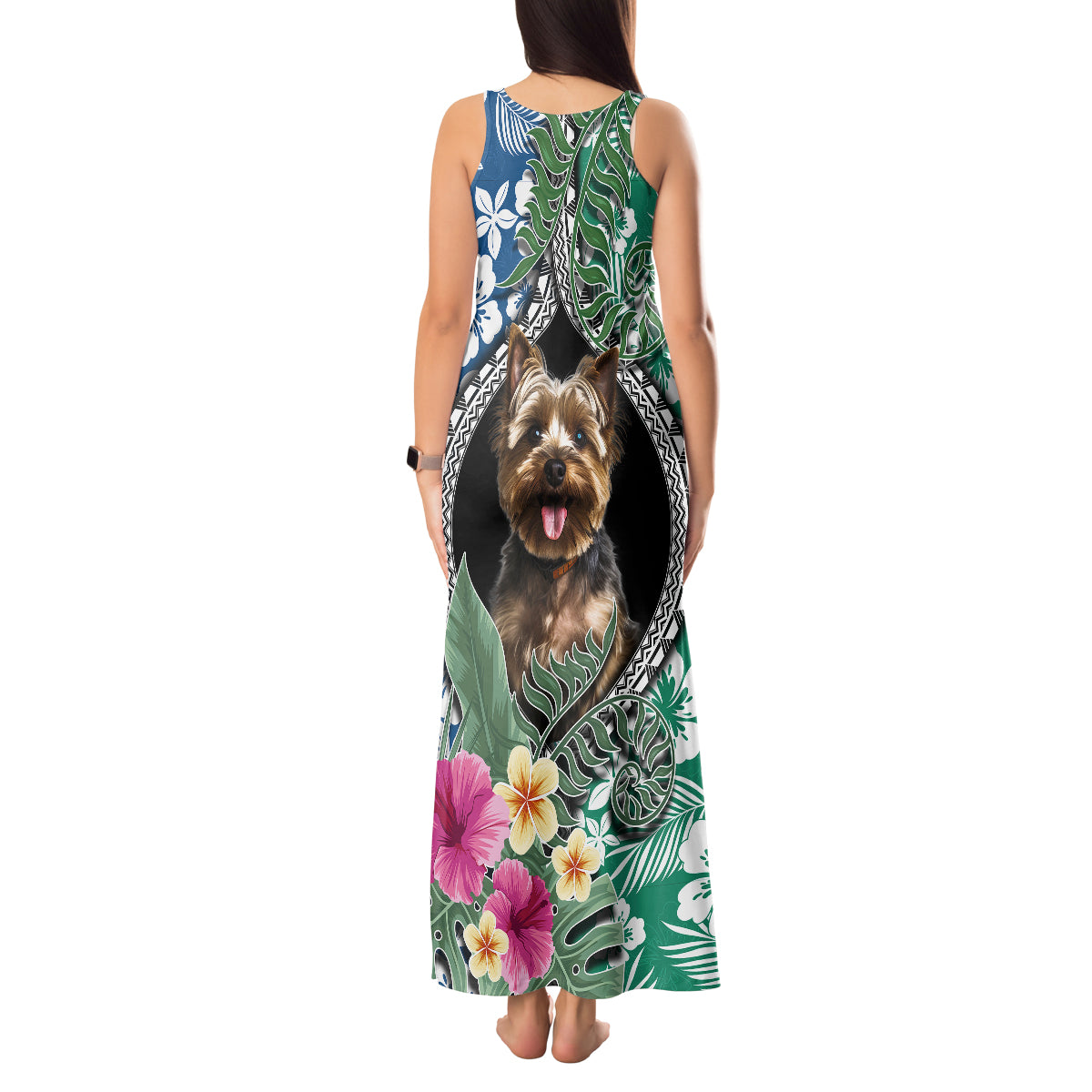 Polynesian Yorkshire Terrier Tank Maxi Dress Polynesian Pattern And Yorkshire Terrier - Wonder Print Shop