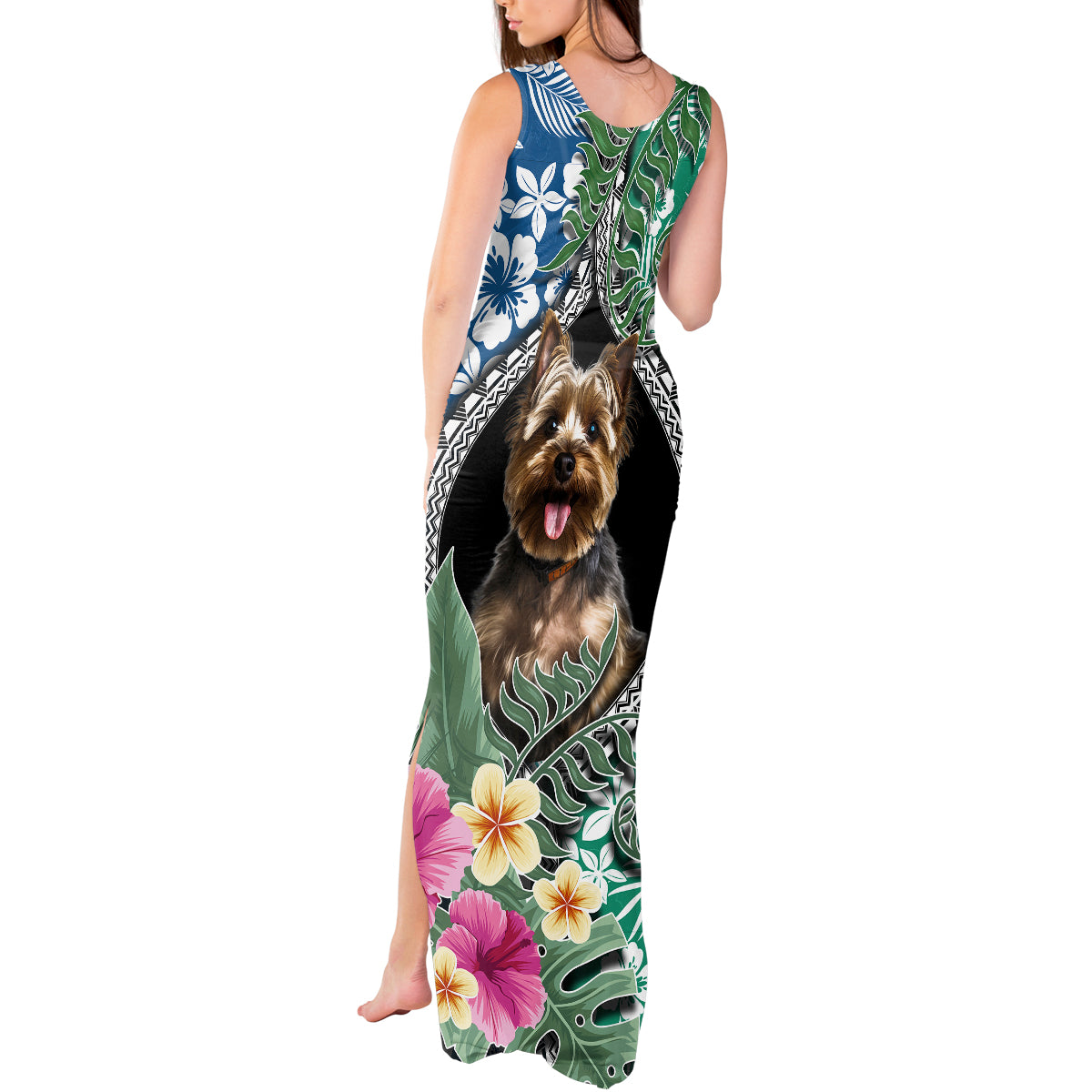 Polynesian Yorkshire Terrier Tank Maxi Dress Polynesian Pattern And Yorkshire Terrier - Wonder Print Shop