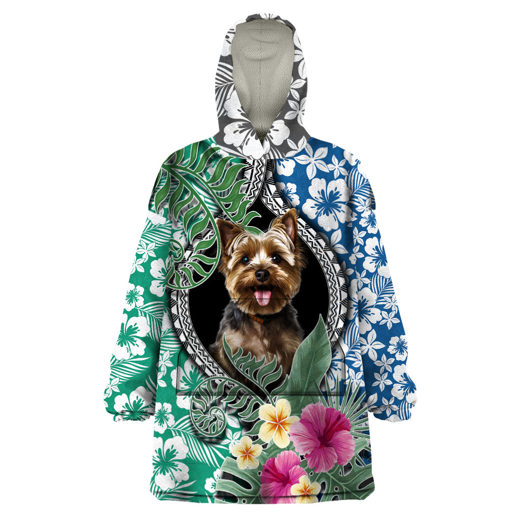 Polynesian Yorkshire Terrier Wearable Blanket Hoodie Polynesian Pattern And Yorkshire Terrier - Wonder Print Shop