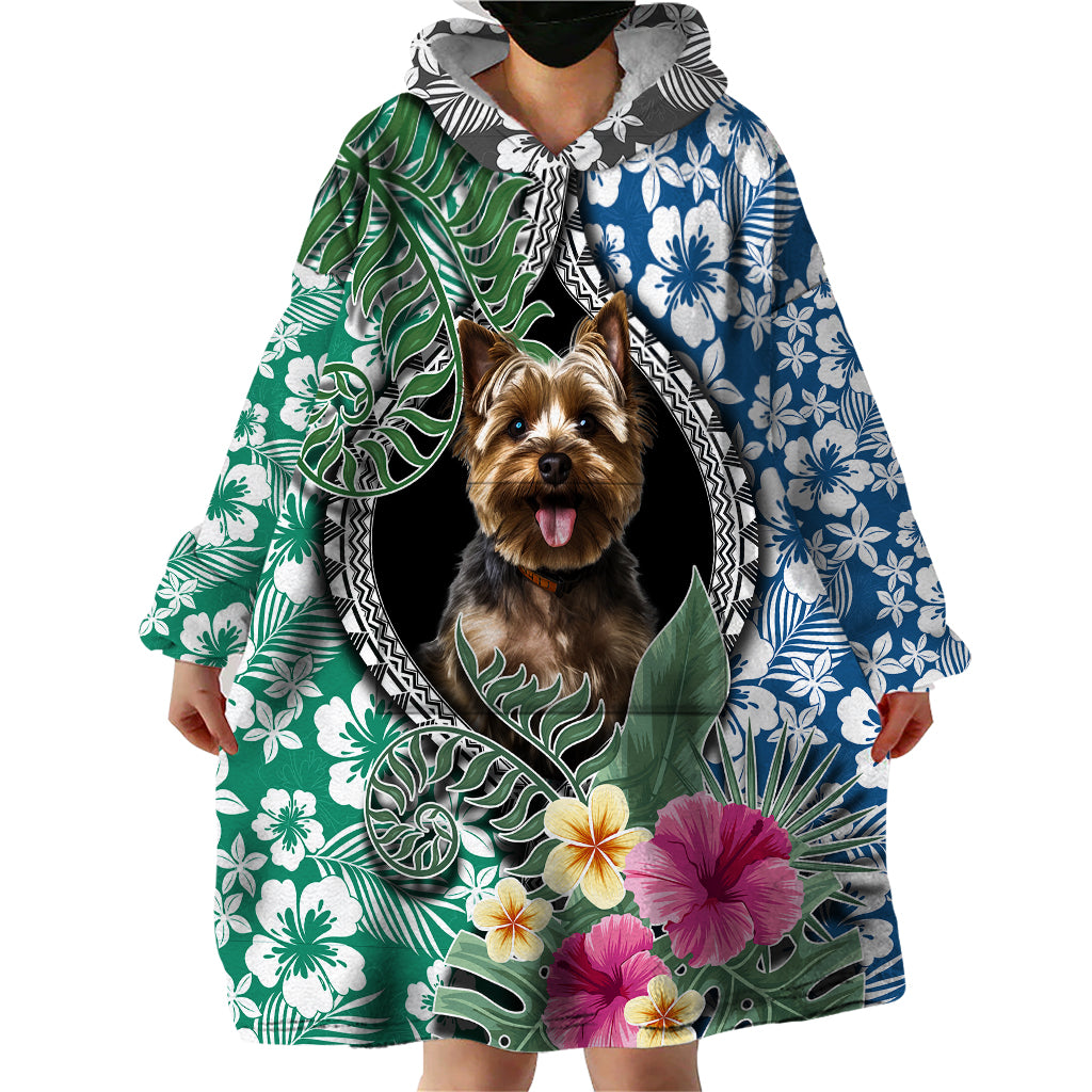 Polynesian Yorkshire Terrier Wearable Blanket Hoodie Polynesian Pattern And Yorkshire Terrier - Wonder Print Shop